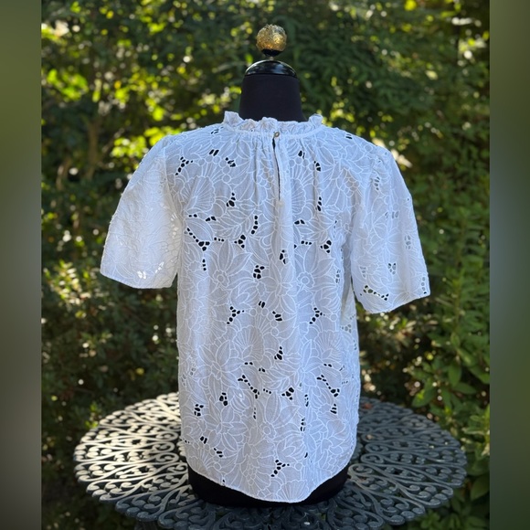 Ann Taylor elegant short sleeve eyelet blouse - size L - Picture 4 of 4